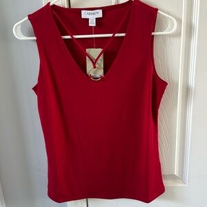NWT- Brand New - Carmen Marc Valvo XS Red Sleeveless Blouse